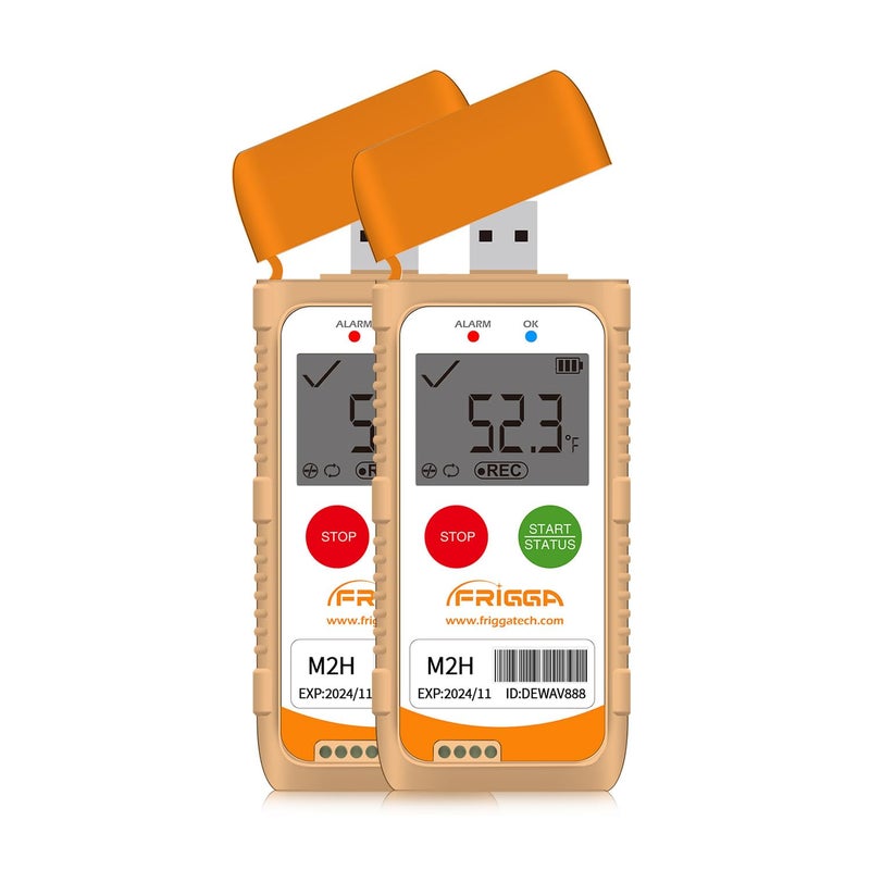 Frigga M2 2 Pack Reusable Temperature Humidity Data Logger USB Digital Refrigerator Thermometer Multi-Use Temperature Recorder High Accuracy 28800 Points PDF CSV Report - Image 1